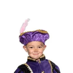 Pietbaret Satijn Met Veer(meer Kleuren) -leuke kledingwinkel Pietbaret satijn met veer geel 3