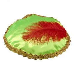 Pietbaret Satijn Met Veer(meer Kleuren) -leuke kledingwinkel Pietbaret satijn met veer geel 4