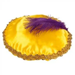 Pietbaret Satijn Met Veer(meer Kleuren) -leuke kledingwinkel Pietbaret satijn met veer geel 5